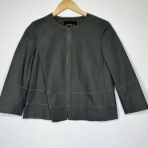 Lafayette‎ 148 NY Blazer Olive Green Zip Front Collarless Jacket Cropped Size S?
